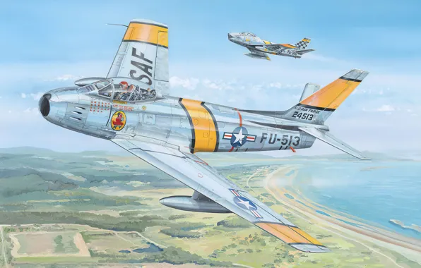 Картинка art, airplane, aviation, jet, f-86 sabre