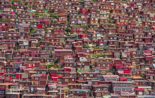 Город, Китай, домики, провинции Сычуань, Гардзе-Тибетский автономный округ, Larung Gar