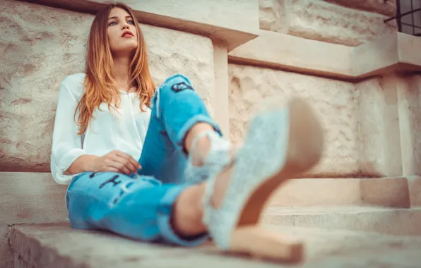 Взгляд, девушка, фото, джинсы, блузка, Laura Z, Marco Squassina
