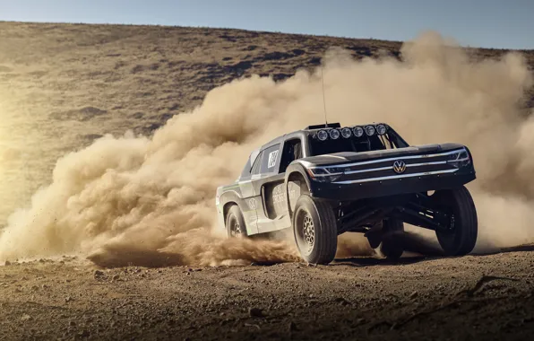 Картинка песок, движение, пыль, Volkswagen, 4x4, 2019, Atlas Cross Sport R Concept