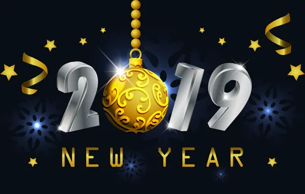 Картинка золото, Новый Год, цифры, golden, черный фон, black, background, New Year