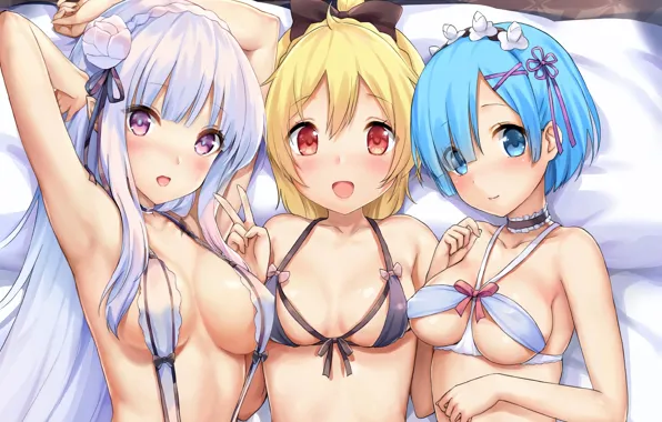 Girl, sexy, lingerie, bra, cleavage, long hair, boobs, anime