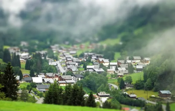 Долина, городок, tilt shift, Europe, тилт шифт