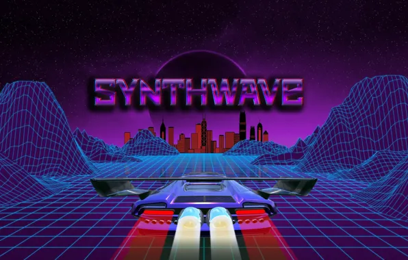 Музыка, Фон, City, Car, Stars, Neon, Illustration, Synth