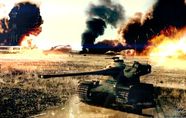 Картинка поле, Франция, взрывы, арт, танк, танки, WoT, World of Tanks
