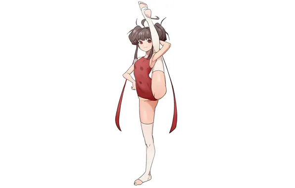 Girl, sexy, thighhighs, long hair, brown hair, anime, beautiful, red eyes