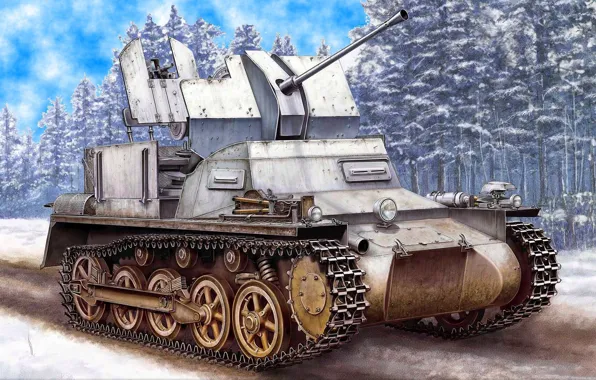 Рисунок, установка, самоходная, Зенитная, Flakpanzer I
