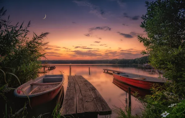 Картинка закат, озеро, Англия, лодки, England, Северный Йоркшир, Йоркширские долины, Yorkshire Dales