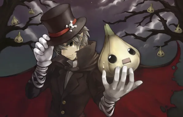 Картинка ночь, аниме, арт, плащ, клёвая пара