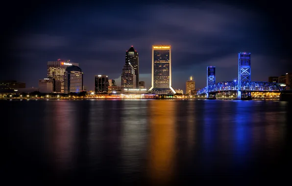 Картинка мост, город, небоскребы, панорамма, Jacksonville Skyline