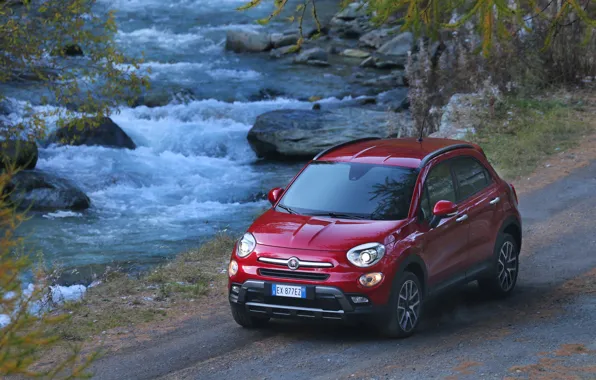 Red, Side, Background, Fiat, River, Left, Cross, 500X