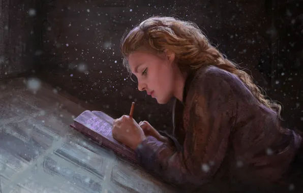 Картинка girl, fantasy, magic, snow, braid, painting, artist, blonde