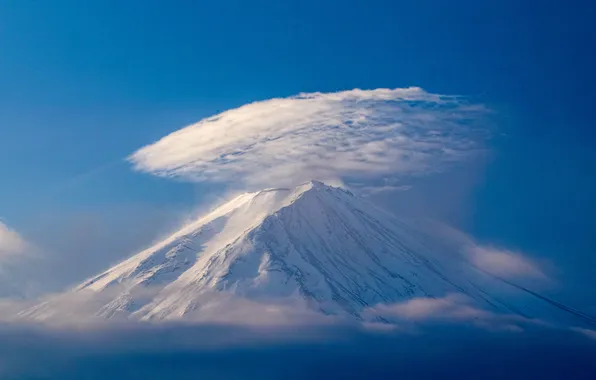 Облака, гора, вулкан, Япония, Fuji