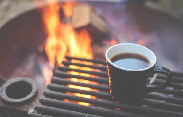 Огонь, кофе, костер, чашка, fire, grill, cup, coffee