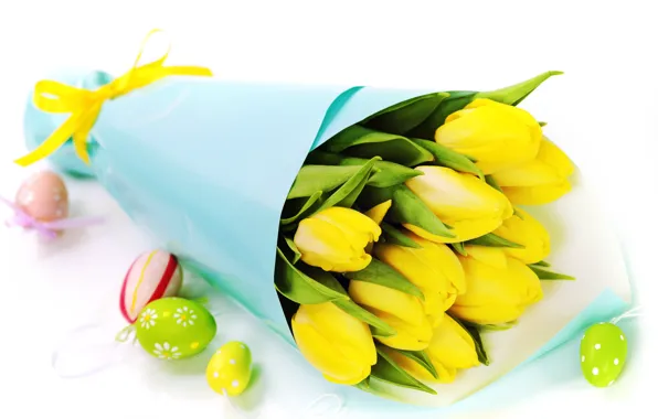 Картинка цветы, яйца, букет, тюльпаны, Easter, пасхальные