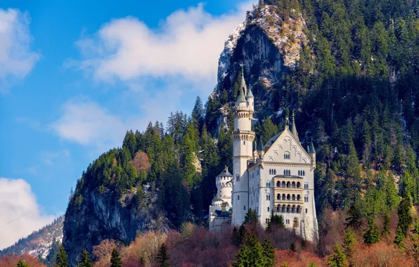 Замок, гора, Германия, Neuschwanstein Castle, Замок Нойшванштайн