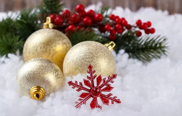 Снег, шары, Новый Год, Рождество, Christmas, balls, snow, New Year