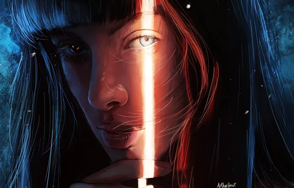 Девушка, Рисунок, Взгляд, Глаз, Губы, Свет, Girl, Глаза