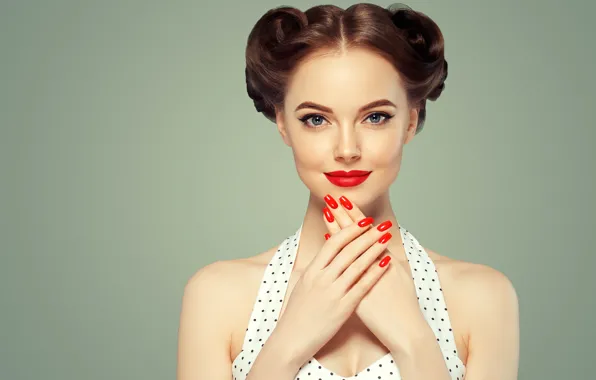Взгляд, лицо, стиль, руки, макияж, girl, причёска, Beautiful