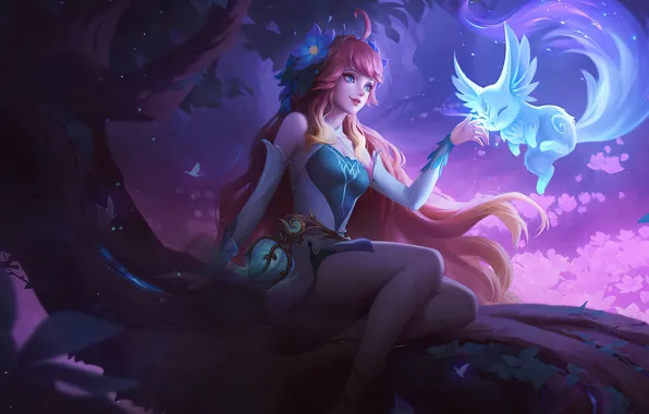 Девушка, ночь, фэнтези, Dew, зверюшка, Mobile Legends: Bang Bang!, Floryn