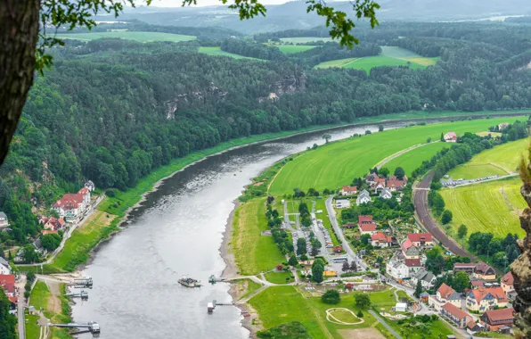 Город, Река, Германия, Панорама, Germany, Panorama, Elba river, Река Эльба