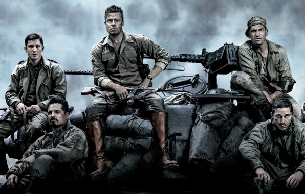 Картинка танк, Брэд Питт, Brad Pitt, экипаж, M4 Sherman, Fury, «Ярость»