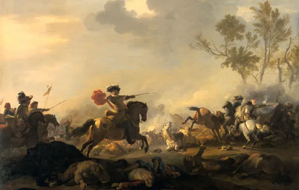 Картинка картина, баталия, жанровая, Каваллерийская Битва, Ян ван Хухтенбург