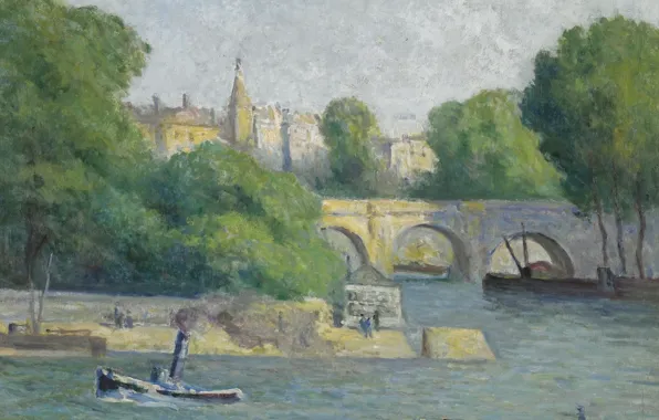Мост, река, картина, 1926, Максимильен Люс, Maximilien Luce, Le Vert Gallant