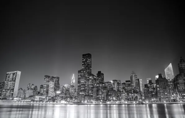 USA, United States, river, water, night, New York, Manhattan, NYC