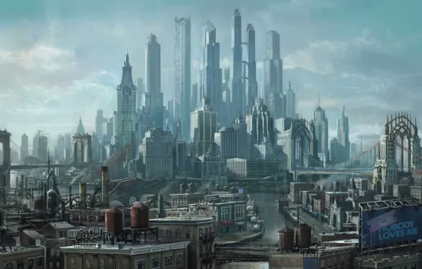 Город, будущее, небоскребы, арт, мегаполис, Saints Row the Third