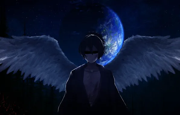 Крылья, ангел, Луна, Бездомный Бог, Noragami, Ято