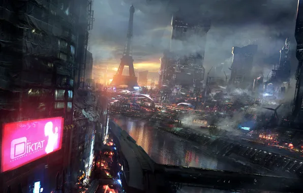 Город, будущее, Париж, concept, art, sci-fi