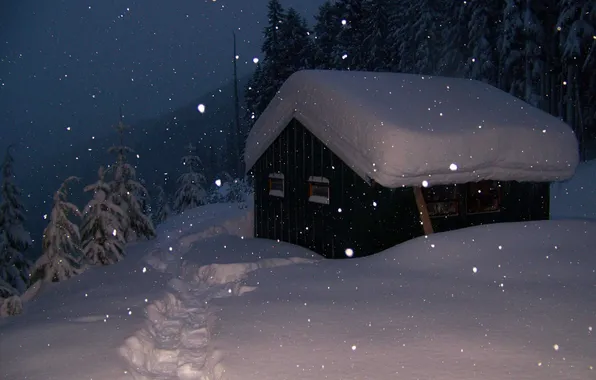 Зима, Вечер, Снег, Winter, Snow, Evening, Сугробы, Snow House