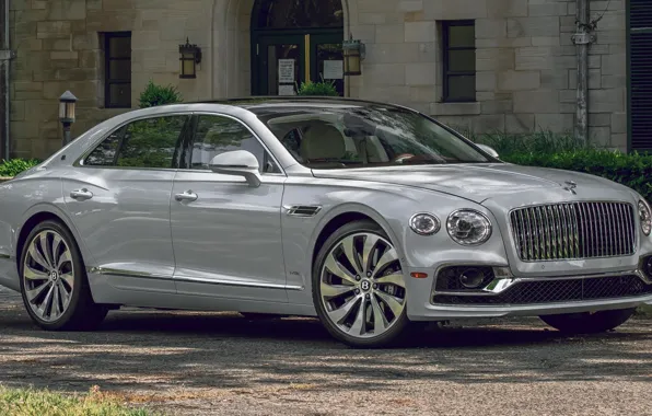Машина, Bentley, седан, сбоку, Flying Spur, 2020, серая машина, Bentley Flying Spur