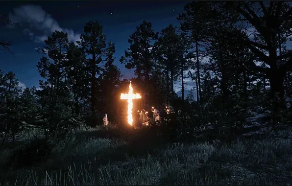 HDR, Clouds, Sky, Fire, Stars, Wood, Game, Cross