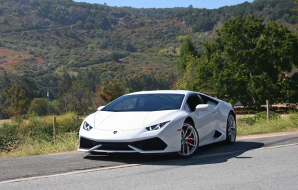 White, lamborghini, road, Huracan