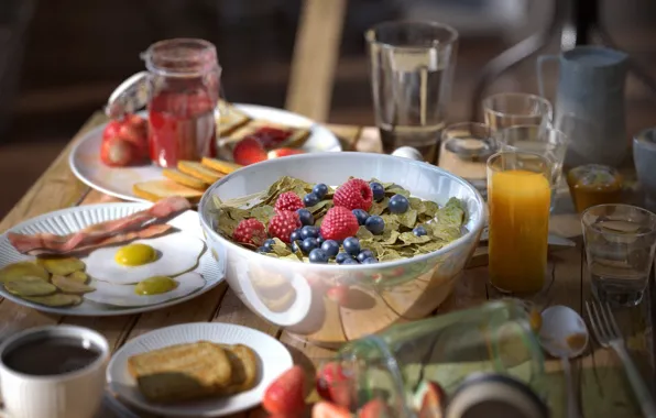 Малина, стол, еда, посуда, TIME FOR BREAKFAST