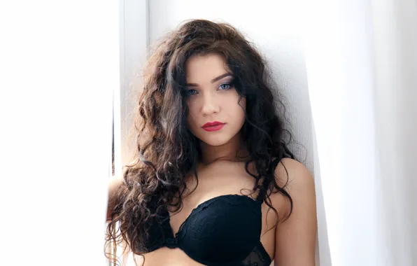 Model, Blue Eyes, Looking At Camera, Black Bra, Adria, Charm Models