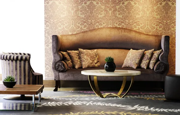 Картинка дизайн, стиль, комната, диван, ковер, мебель, интерьер, кресло