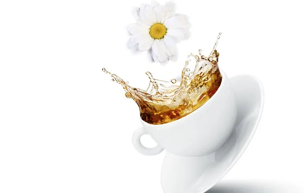 Картинка цветы, брызги, чай, чашка, flowers, Cup, tea, spray