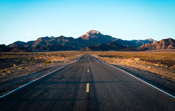 Картинка дорога, пейзаж, закат, горы, Death Valley