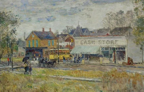 Картина, городской пейзаж, Frederick Childe Hassam, Чайльд Гассам, Конец Трамвайной Линии. Оук-Парк. Иллинойс