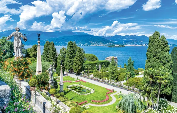 Озеро, Италия, статуи, Маджоре, Palazzo Borromeo, Isola Bella