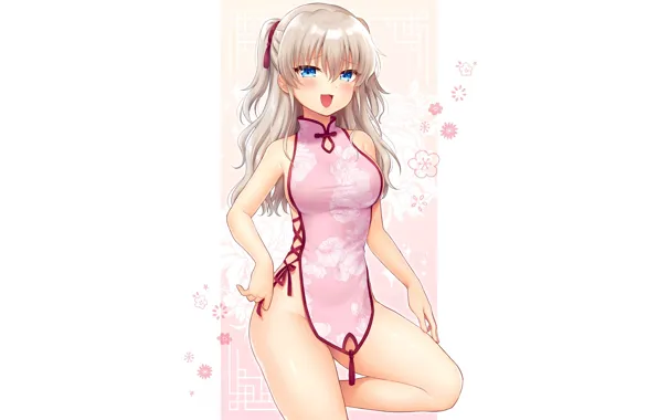 Girl, sexy, long hair, dress, anime, blue eyes, beautiful, pretty