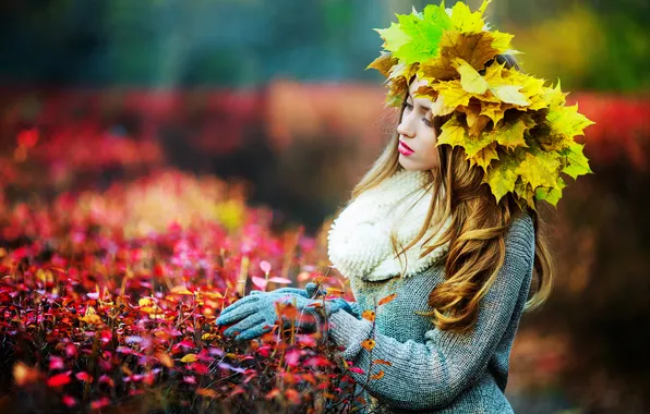 Осень, девушка, клён, girl, woman, autumn, leaves, fall