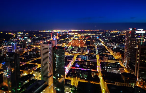 Ночь, город, огни, здания, дома, небоскребы, Германия, панорама