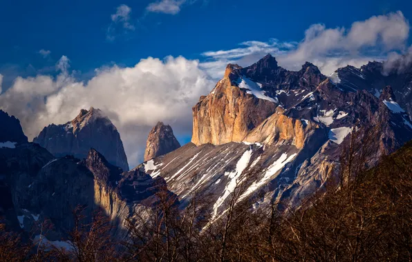 Небо, облака, пейзаж, горы, природа, скала, Чили, Patagonia