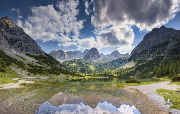 Вода, горы, природа, озеро, отражение