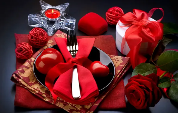 Розы, свечи, сердца, подарки, день валентина, hearts, Valentines day