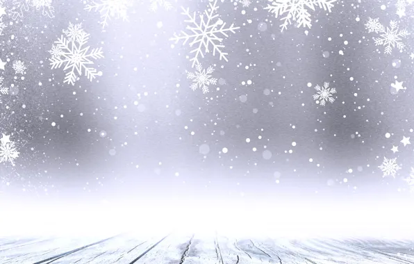 Зима, снег, снежинки, фон, доски, Christmas, wood, winter